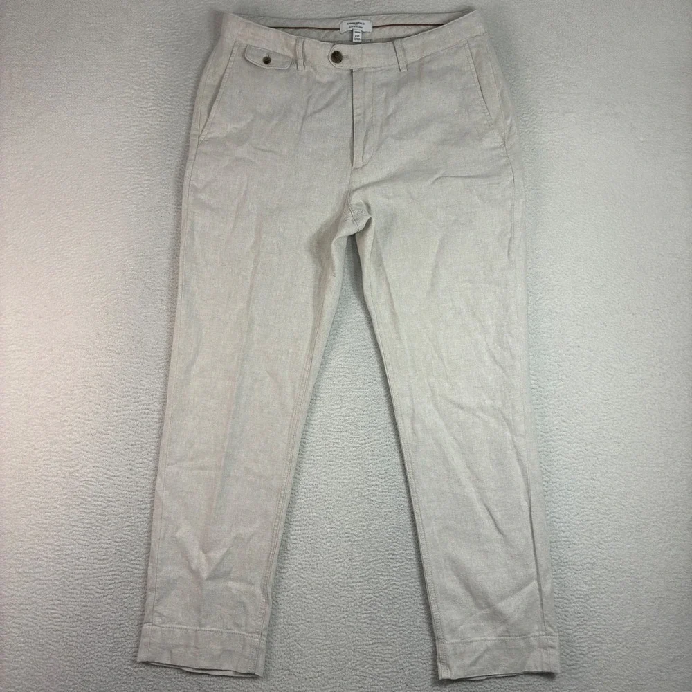 Banana Republic Linen Blend Pants Men 32x30 Beige Slim Straight Chino Summer